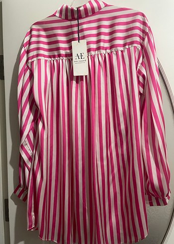 Pembe Çizgili Uzun Kollu Kadın Gömlek - Görsel 3