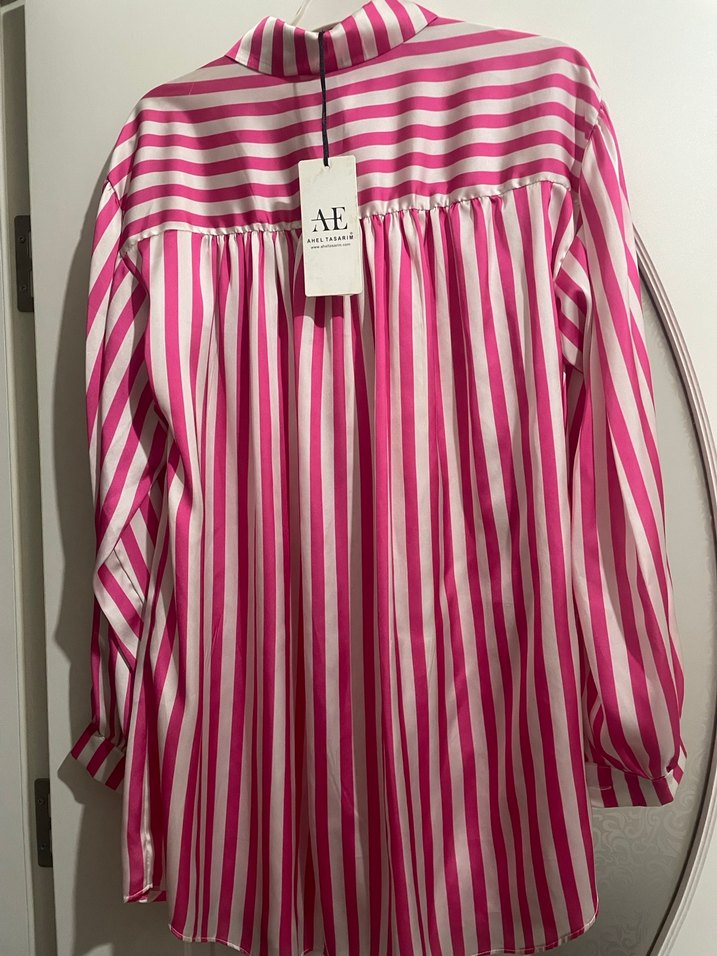 Pembe Çizgili Uzun Kollu Kadın Gömlek - Görsel 3