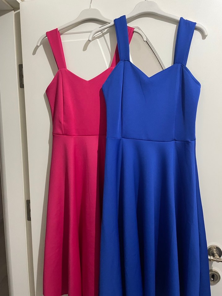 V Yaka Mavi Midi Abiye Elbise - Görsel 2