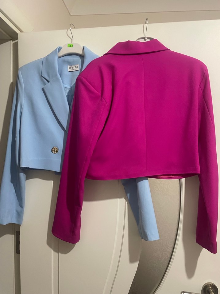 Düğmeli Mini Pembe Kadın Blazer - Görsel 2