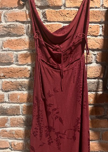 Bordo Nakışlı Bohem Kadın Elbise - Görsel 3