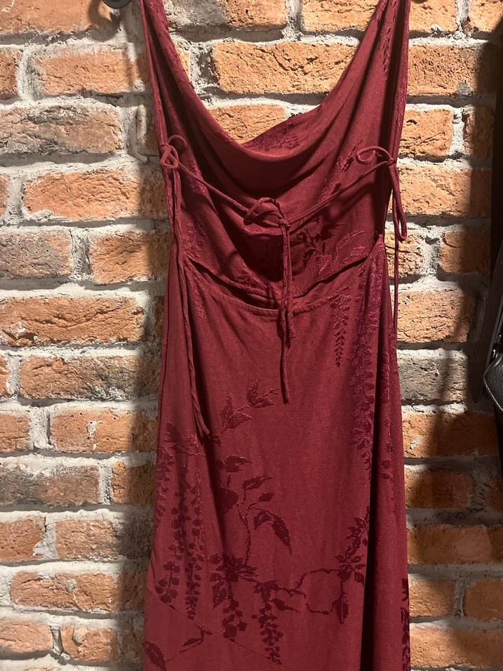 Bordo Nakışlı Bohem Kadın Elbise - Görsel 3