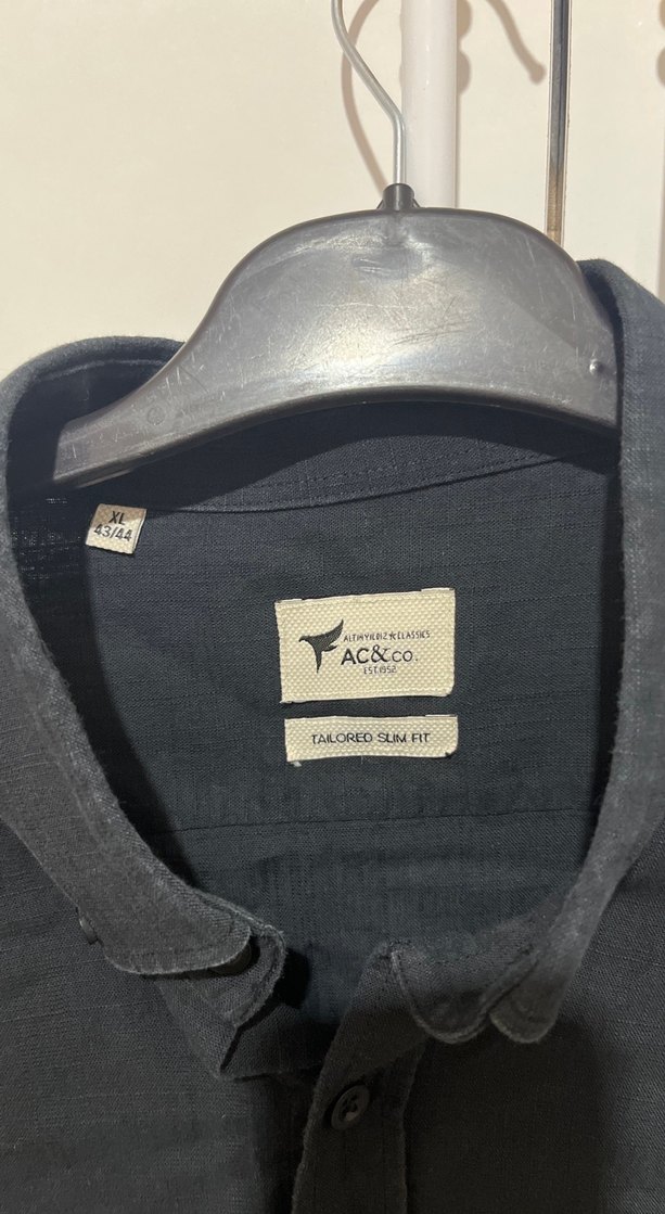 Siyah Uzun Kollu Keten Erkek Gömlek - Görsel 2