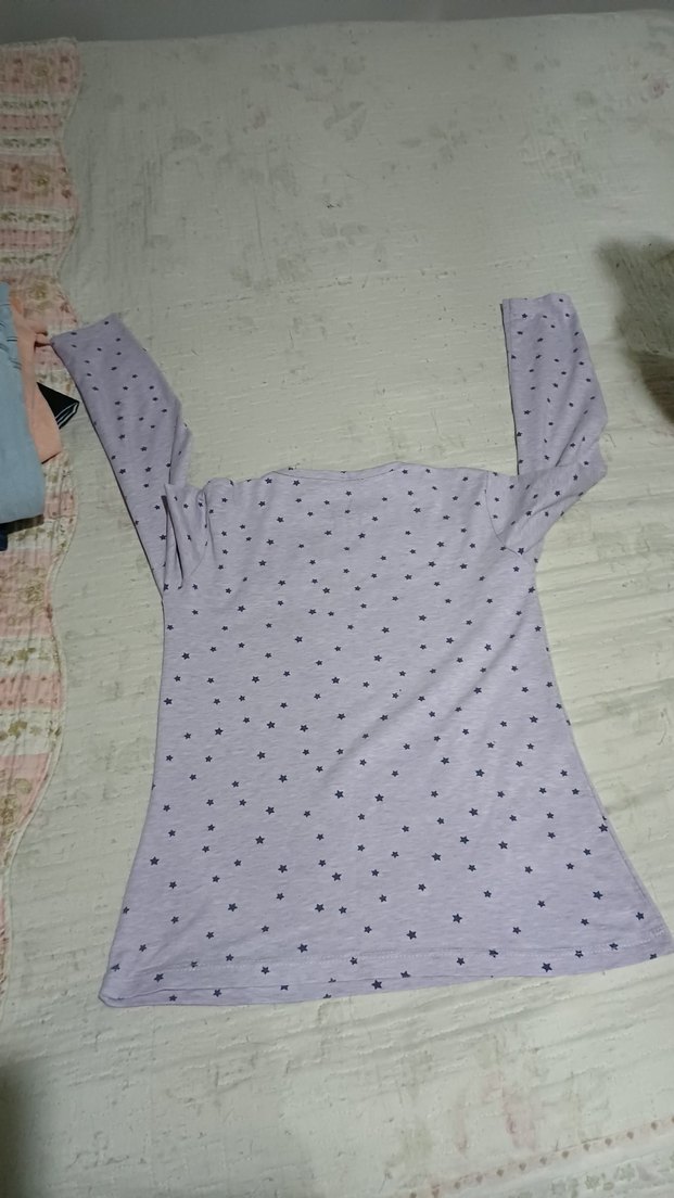 Kızlar için Uzun Kollu Gri Pamuklu Tişört - Görsel 2