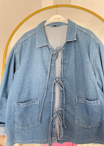universal Beden Bağcıklı Mavi Oversize Denim Ceket
