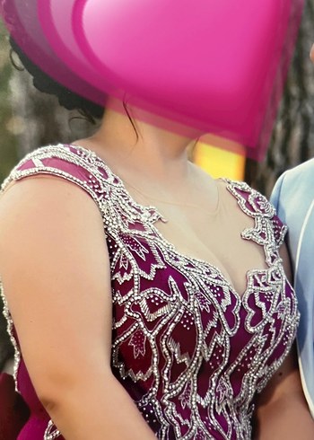 V Yaka Uzun taş işlemeliAbiye Elbise - Görsel 2