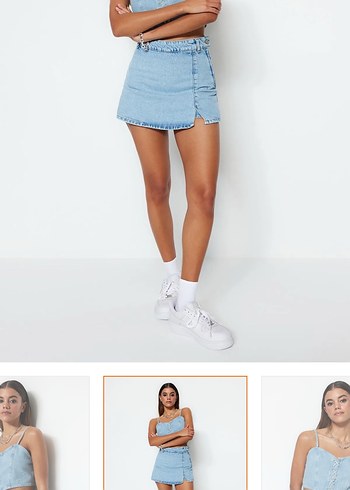 Mavi Düğmeli Mini Kot Etek - Görsel 2