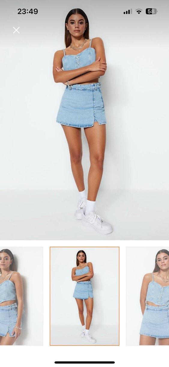 Mavi Düğmeli Mini Kot Etek - Görsel 2