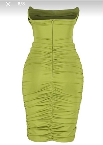 Drapeli Mini Straplez Yeşil Kalem Elbise - Görsel 2