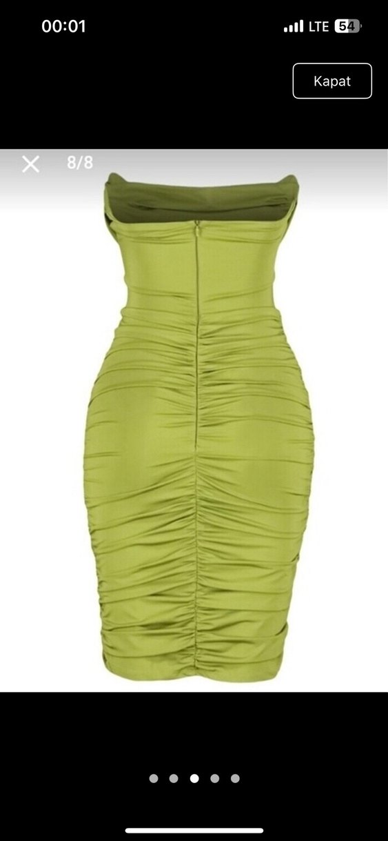 Drapeli Mini Straplez Yeşil Kalem Elbise - Görsel 2