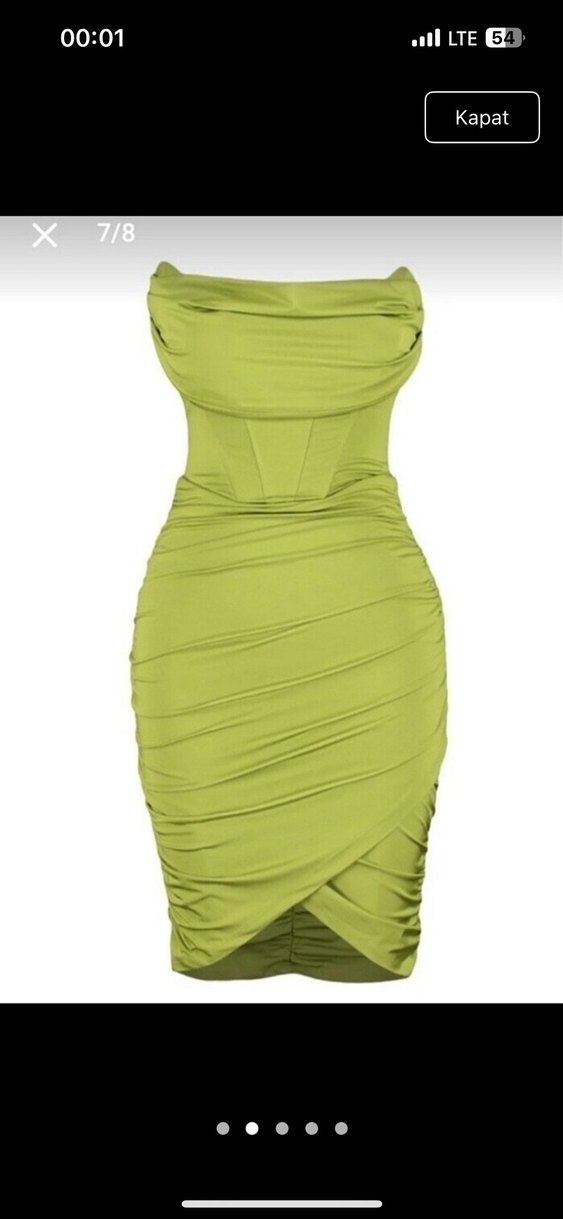 Drapeli Mini Straplez Yeşil Kalem Elbise - Görsel 3