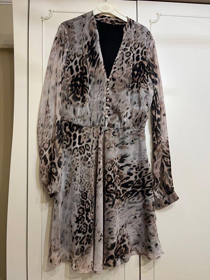 Leopar Desenli V Yaka Kadın elbise - Görsel 2