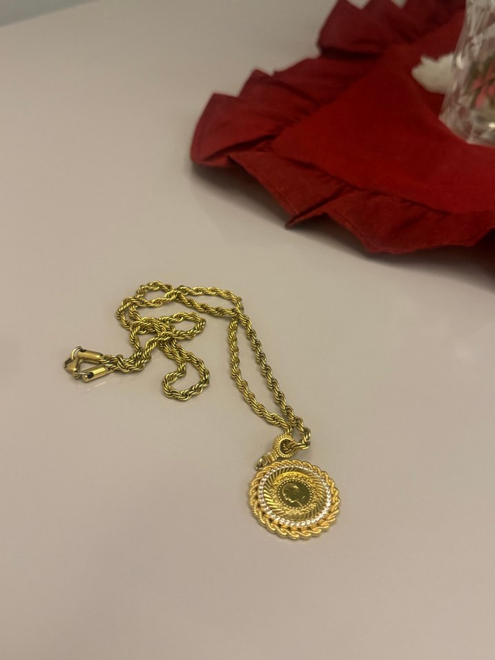 Altın kaplama Zincir Detaylı Altın Renk Midi Kolye - Görsel 4