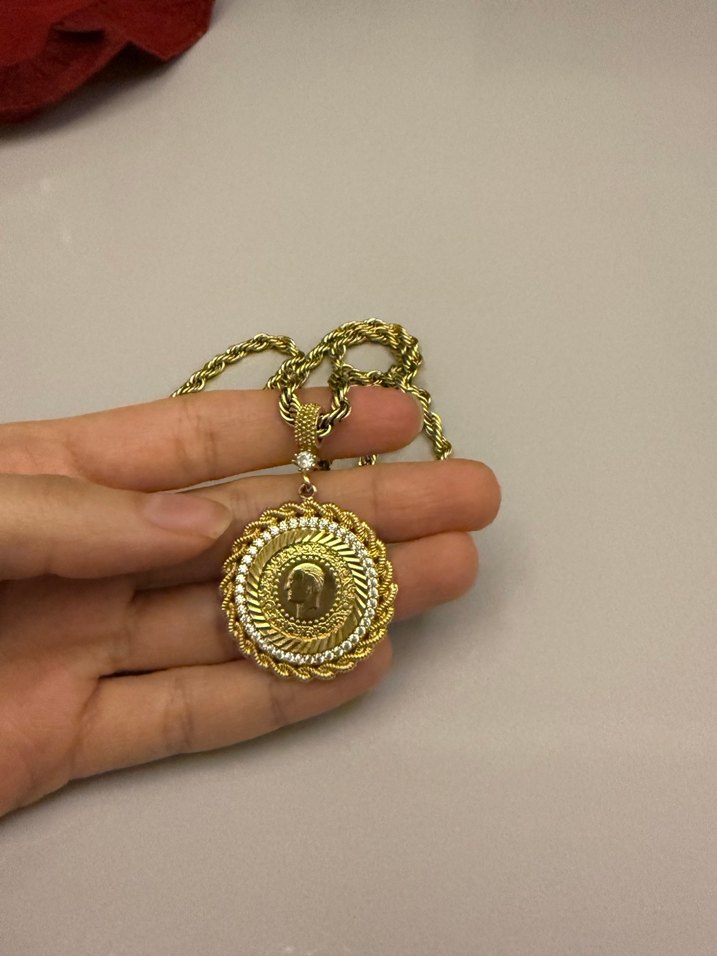 Altın kaplama Zincir Detaylı Altın Renk Midi Kolye - Görsel 3