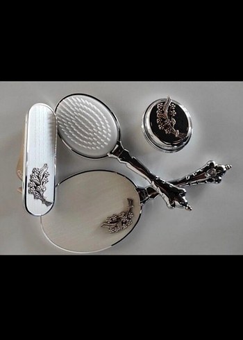 Nakışlı Beyaz Metal Ayna Seti - Görsel 3