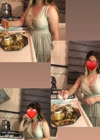 Taş rengi katlı elbise - Görsel 2