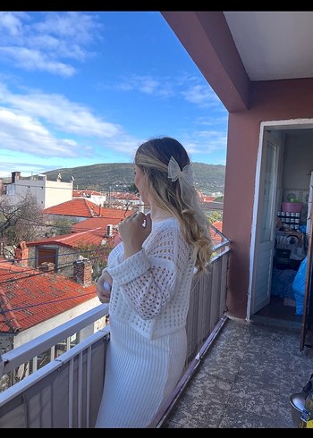 Beyaz triko elbise - Görsel 2