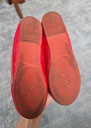 Kırmızı Fiyonklu Kız Çocuk Babet Ayakkabı - Görsel 4