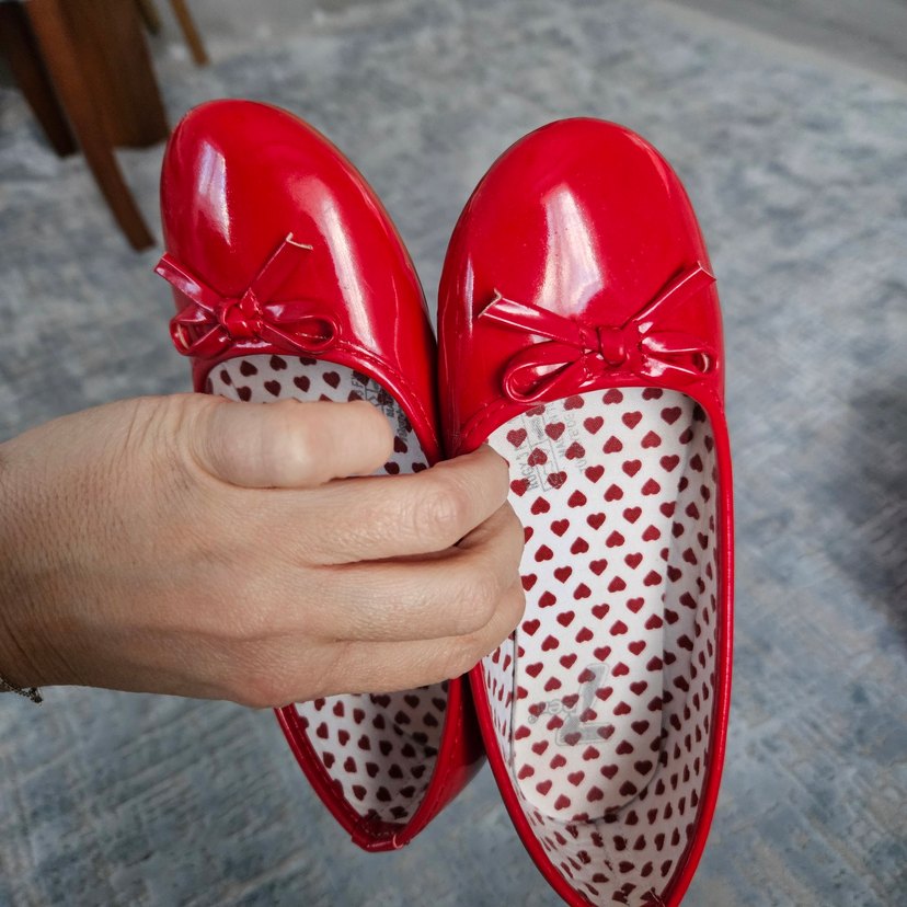 Kırmızı Fiyonklu Kız Çocuk Babet Ayakkabı - Görsel 2