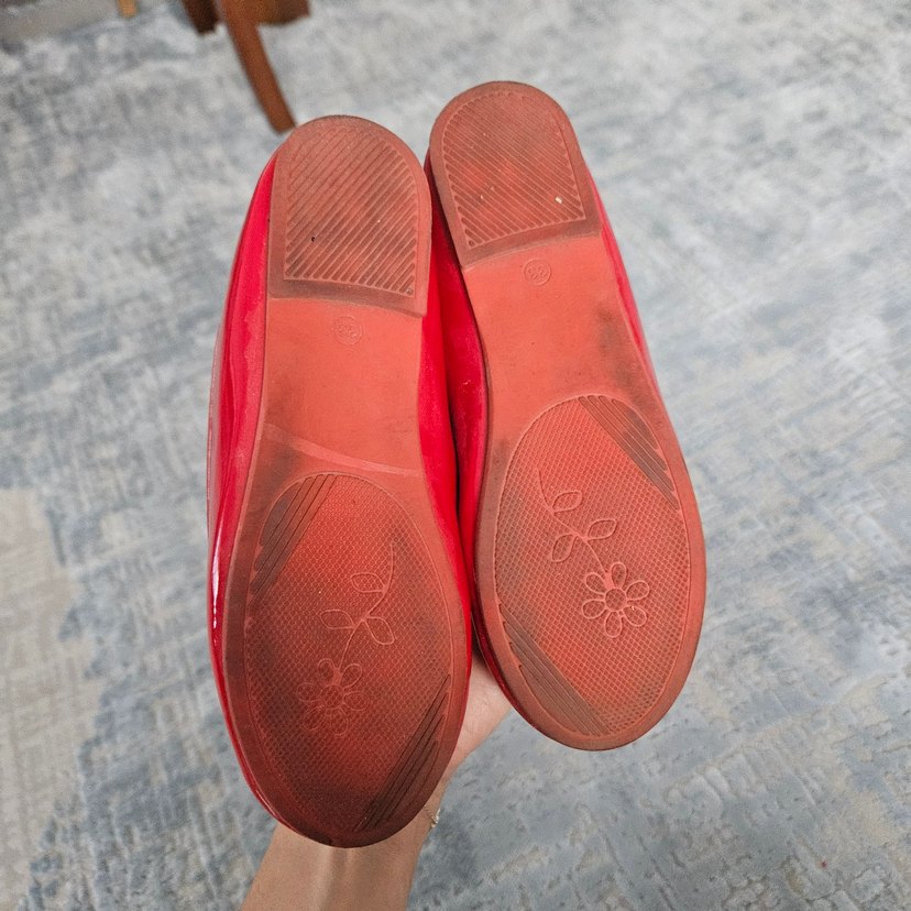 Kırmızı Fiyonklu Kız Çocuk Babet Ayakkabı - Görsel 4