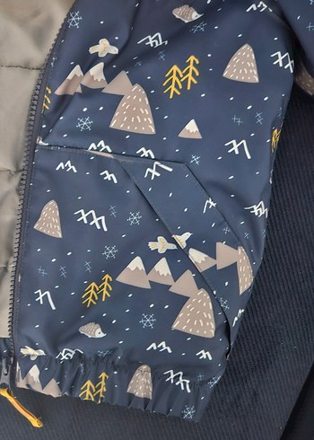 Mavi Desenli Erkek Çocuk Kapüşonlu Mont - Görsel 3