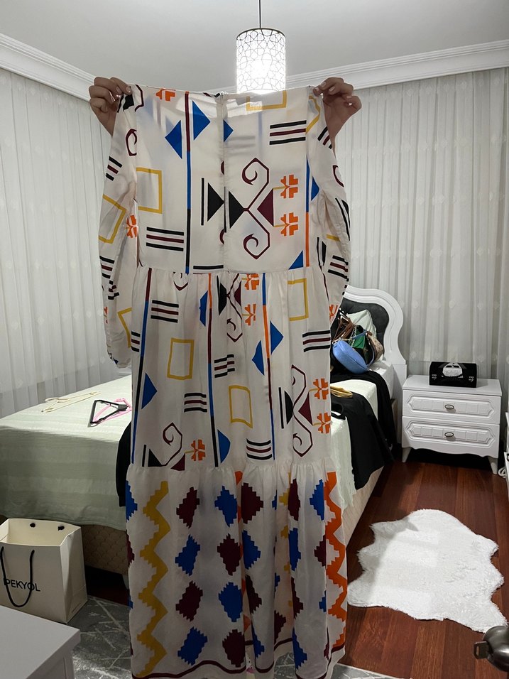 Bohem Çok Renkli Desenli Uzun Elbise - Görsel 4