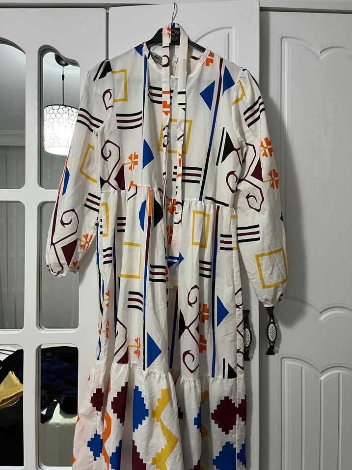 Bohem Çok Renkli Desenli Uzun Elbise - Görsel 2