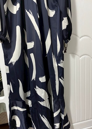 Gri Baskılı Mavi Uzun Salaş Kadın Elbise - Görsel 4