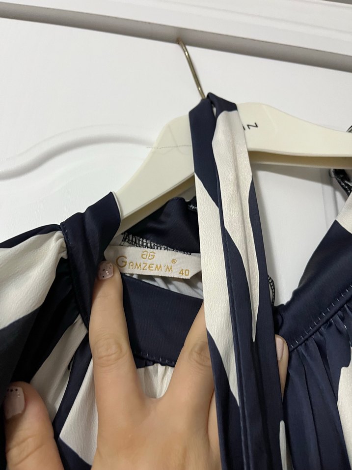 Gri Baskılı Mavi Uzun Salaş Kadın Elbise - Görsel 2