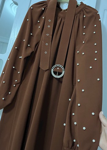 V Yaka Düğmeli Kahverengi Hamile Bluzu - Görsel 3