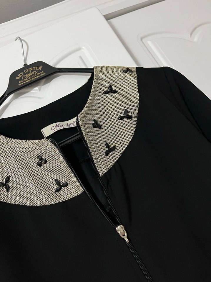 Uzun Siyah Kadın Goth aksesuarlı Kap - Görsel 4