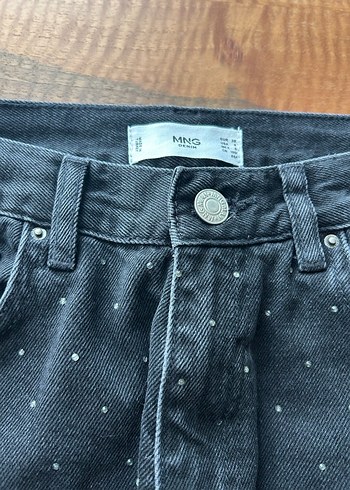 Düğmeli Siyah Puantiyeli Kadın Kot Pantolon - Görsel 2