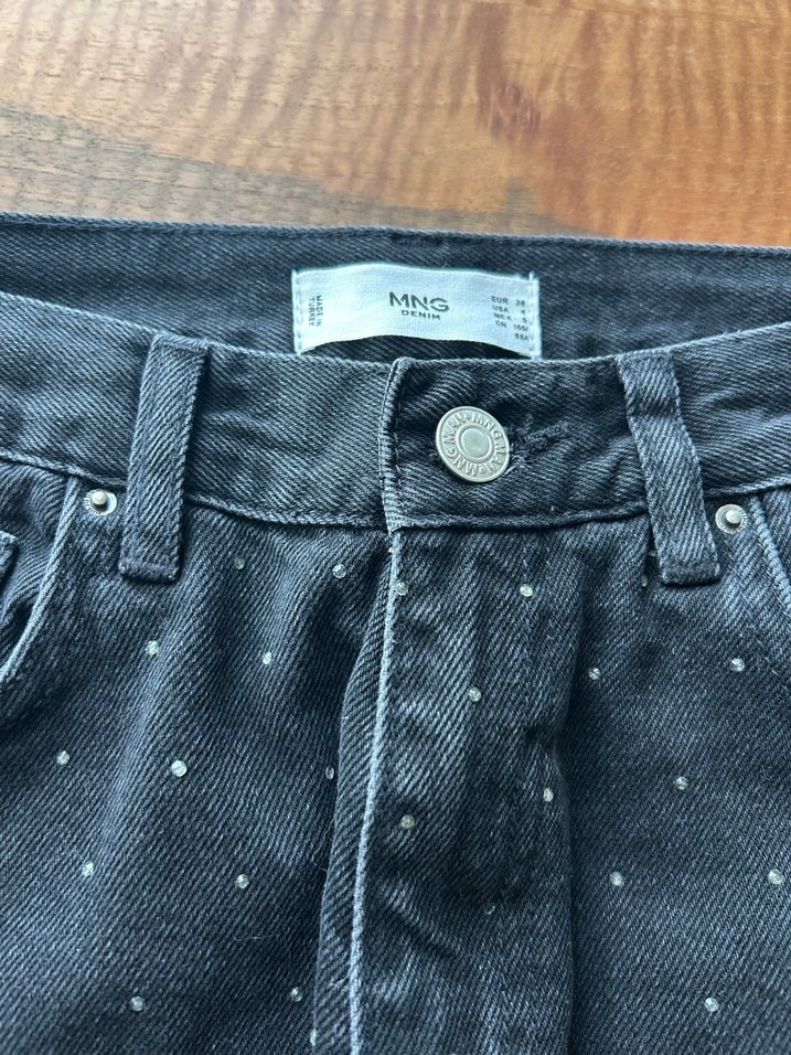 Düğmeli Siyah Puantiyeli Kadın Kot Pantolon - Görsel 2