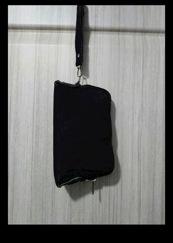 Siyah Deri Fermuarlı Kadın Portföy Çanta