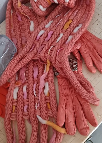 Kızlar İçin Nakışlı Pembe Örgü Eldiven - Görsel 6