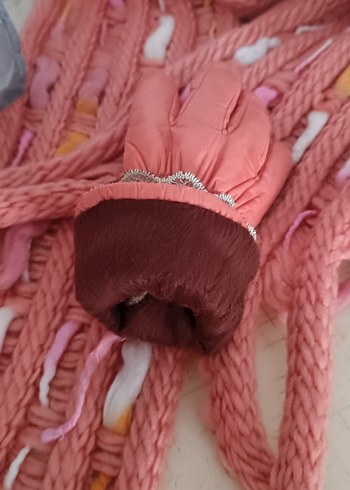 Kızlar İçin Nakışlı Pembe Örgü Eldiven - Görsel 9