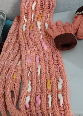 Kızlar İçin Nakışlı Pembe Örgü Eldiven - Görsel 3