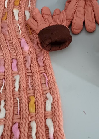 Kızlar İçin Nakışlı Pembe Örgü Eldiven - Görsel 4