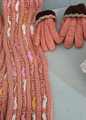 Kızlar İçin Nakışlı Pembe Örgü Eldiven - Görsel 5