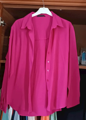 Pembe Düğmeli Uzun Kollu Kadın Gömlek