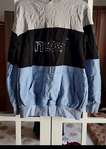 Kapüşonlu Gri Siyah Mavi Erkek Sweatshirt