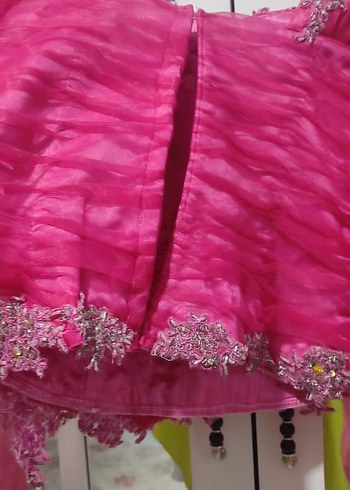 Pembe Uzun Kollu Drapeli Abiye Elbise - Görsel 7