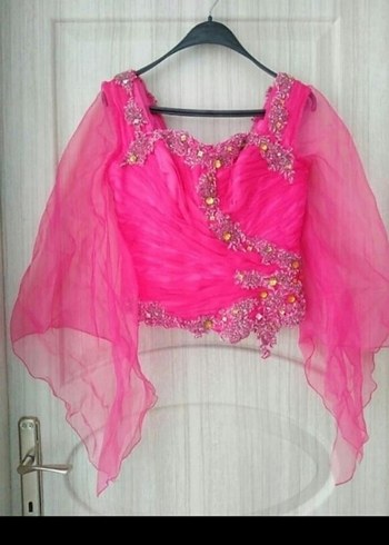 Pembe Uzun Kollu Drapeli Abiye Elbise - Görsel 2