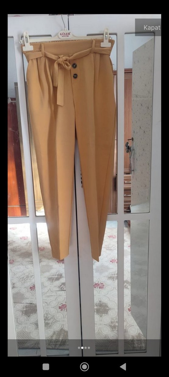 Kemer Detaylı Camel Kadın Cigarette Pantolon - Görsel 3