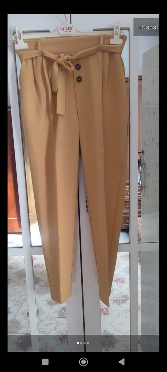 Kemer Detaylı Camel Kadın Cigarette Pantolon - Görsel 2