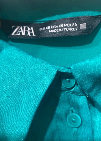 Uzun, bol kesim, parlak turkuaz kadın gömlek - Görsel 3