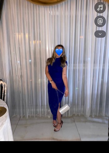 Mavi Drapeli Uzun Abiye Elbise - Görsel 2