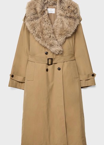 Kahverengi Kürklü Deri Midi Trençkot - Görsel 3