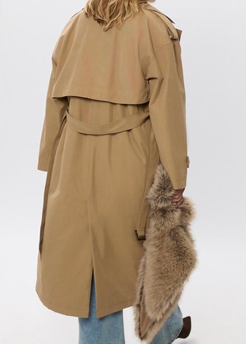Kahverengi Kürklü Deri Midi Trençkot - Görsel 4