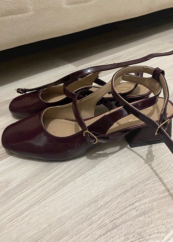 Bordo Tokalı Kadın Topuklu Babet - Görsel 2